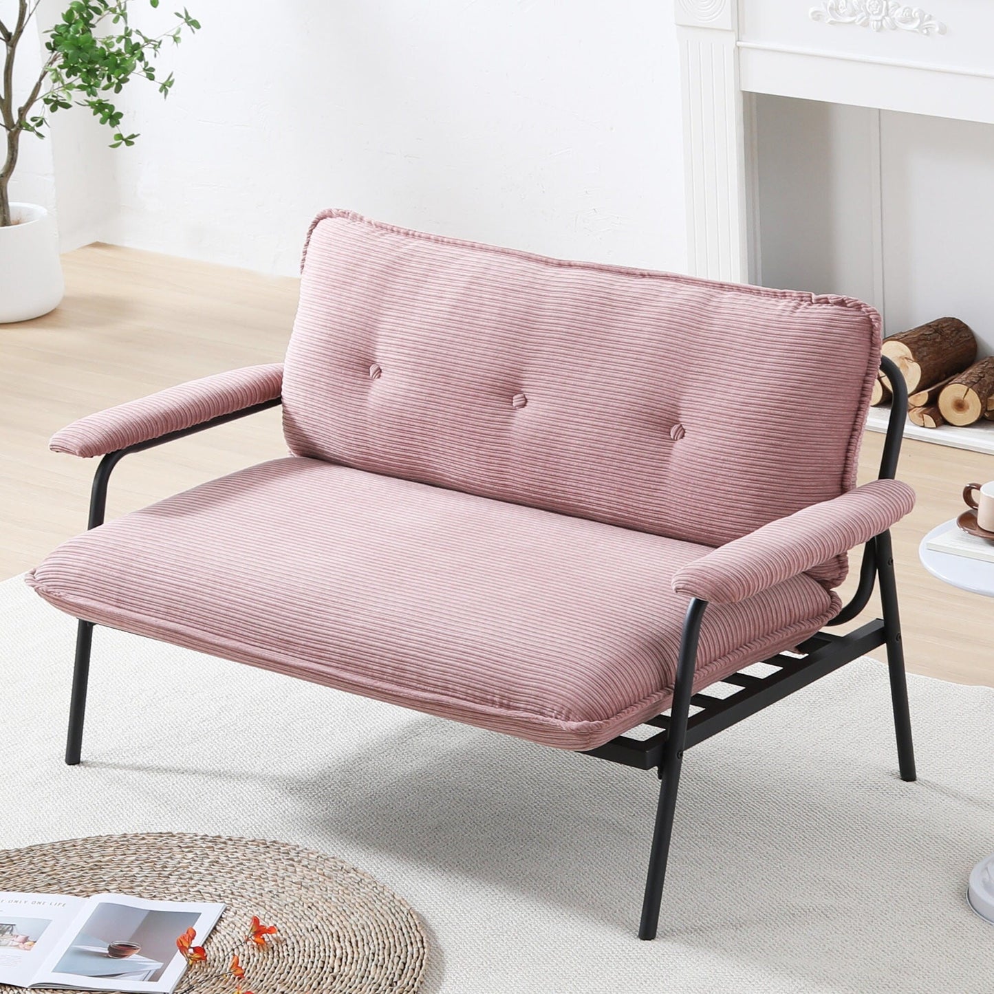 Canapé compact 2 places de 53 pouces avec cadre en métal, design moderne, idéal pour les petits espaces