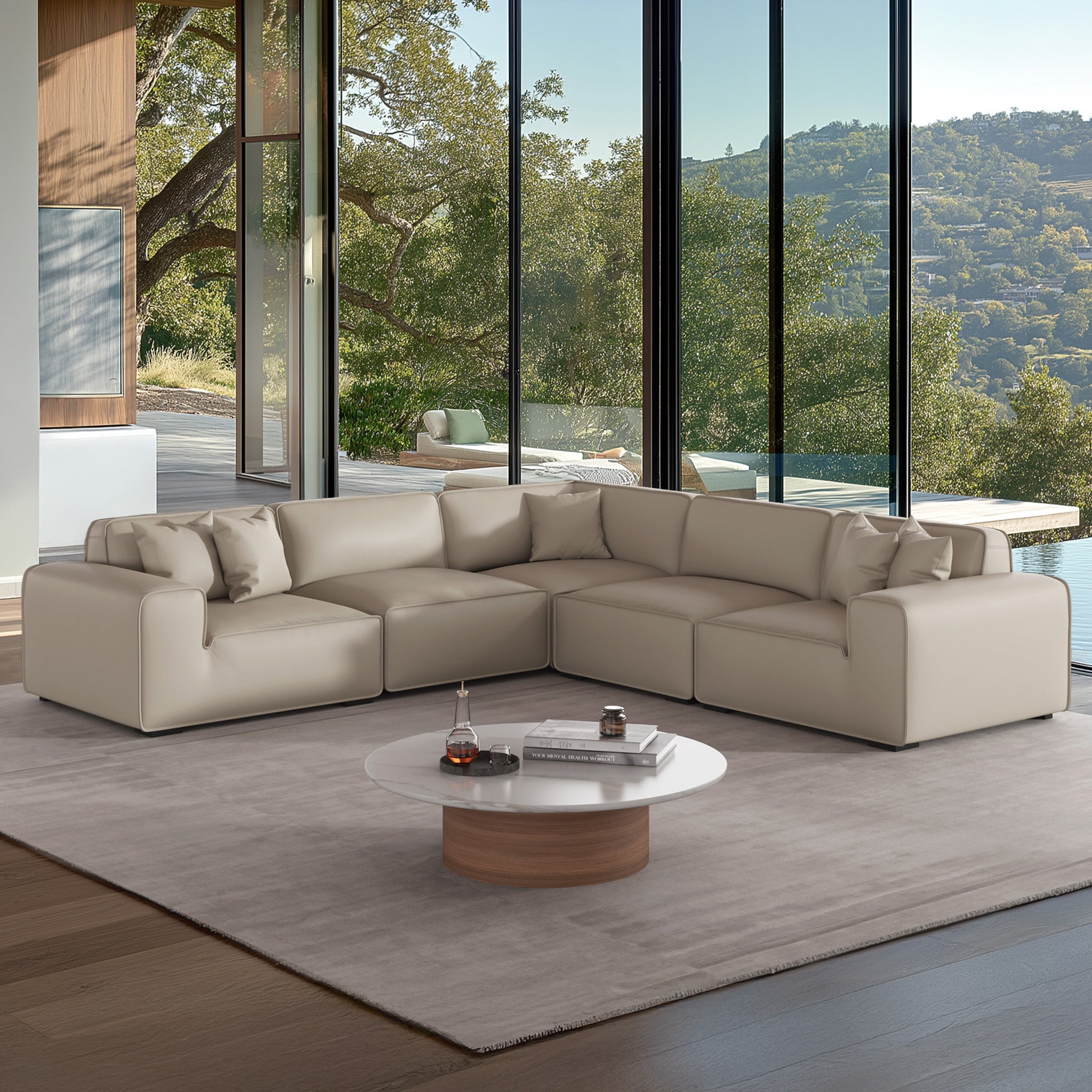 Domus Modular Brown Leather L-Shaped Sectional