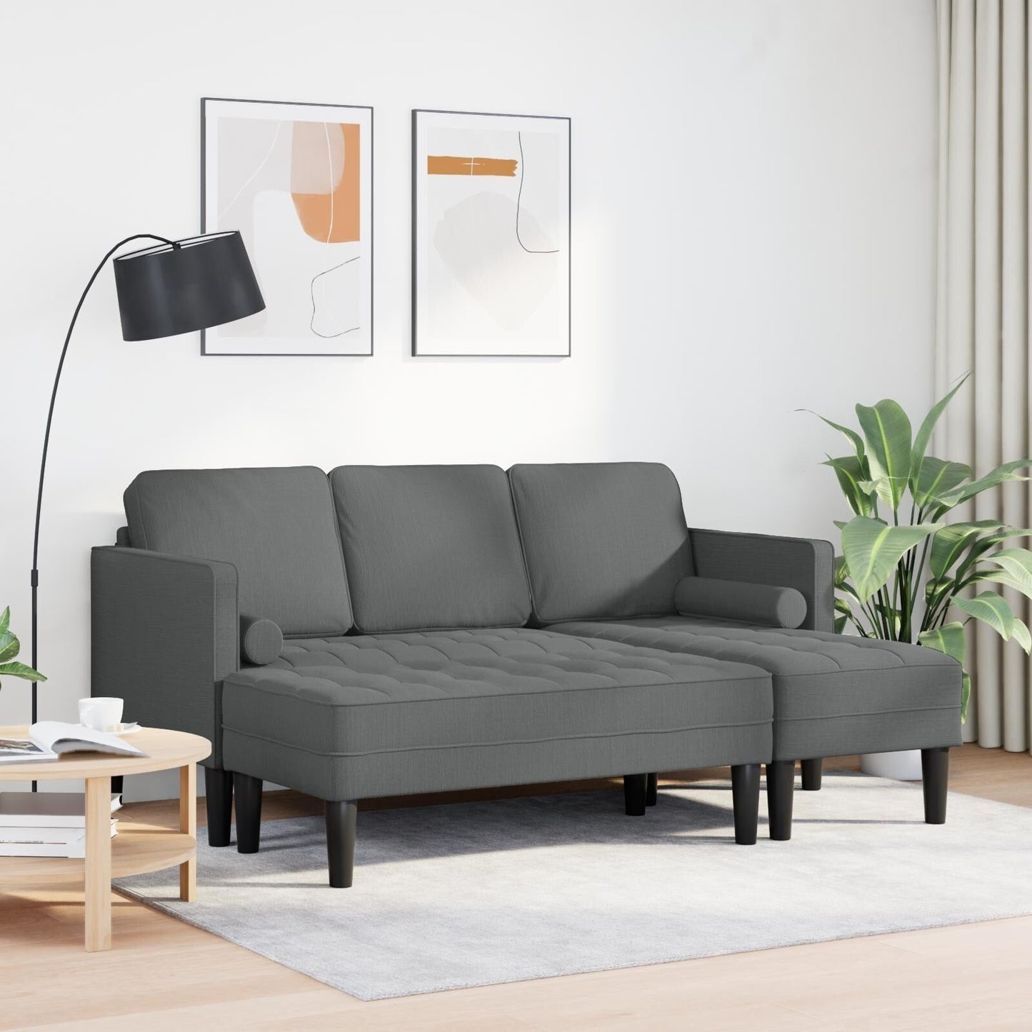 Ensemble de canapés 2/3 pièces vidaXL avec coussins, tissu noir/gris foncé/gris clair - 68,1 x 51,6 x 26,4