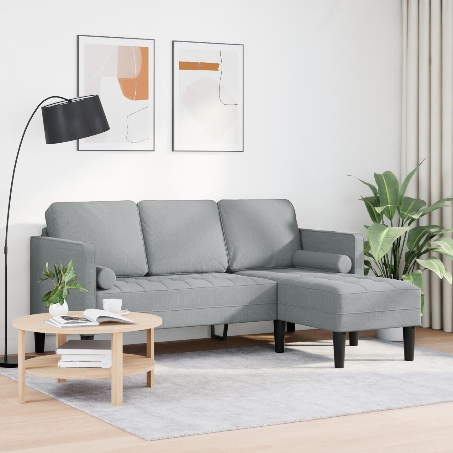 Ensemble de canapés 2/3 pièces vidaXL avec coussins, tissu noir/gris foncé/gris clair - 68,1 x 51,6 x 26,4