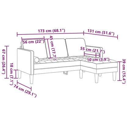 Ensemble de canapés 2/3 pièces vidaXL avec coussins, tissu noir/gris foncé/gris clair - 68,1 x 51,6 x 26,4