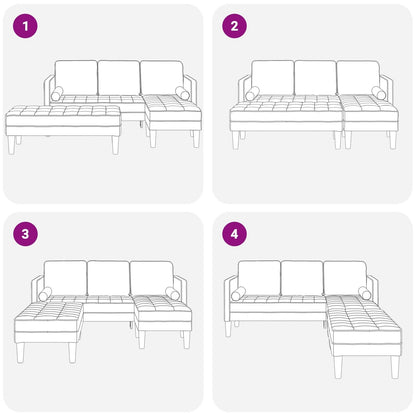 Ensemble de canapés 2/3 pièces vidaXL avec coussins, tissu noir/gris foncé/gris clair - 68,1 x 51,6 x 26,4