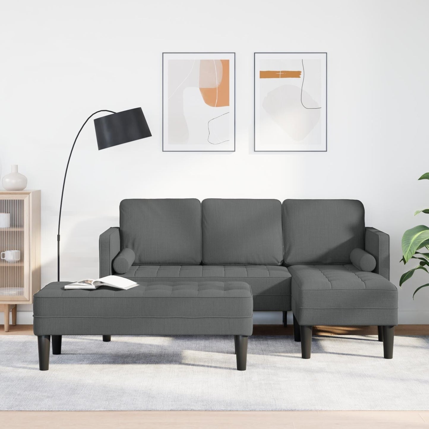 Ensemble de canapés 2/3 pièces vidaXL avec coussins, tissu noir/gris foncé/gris clair - 68,1 x 51,6 x 26,4