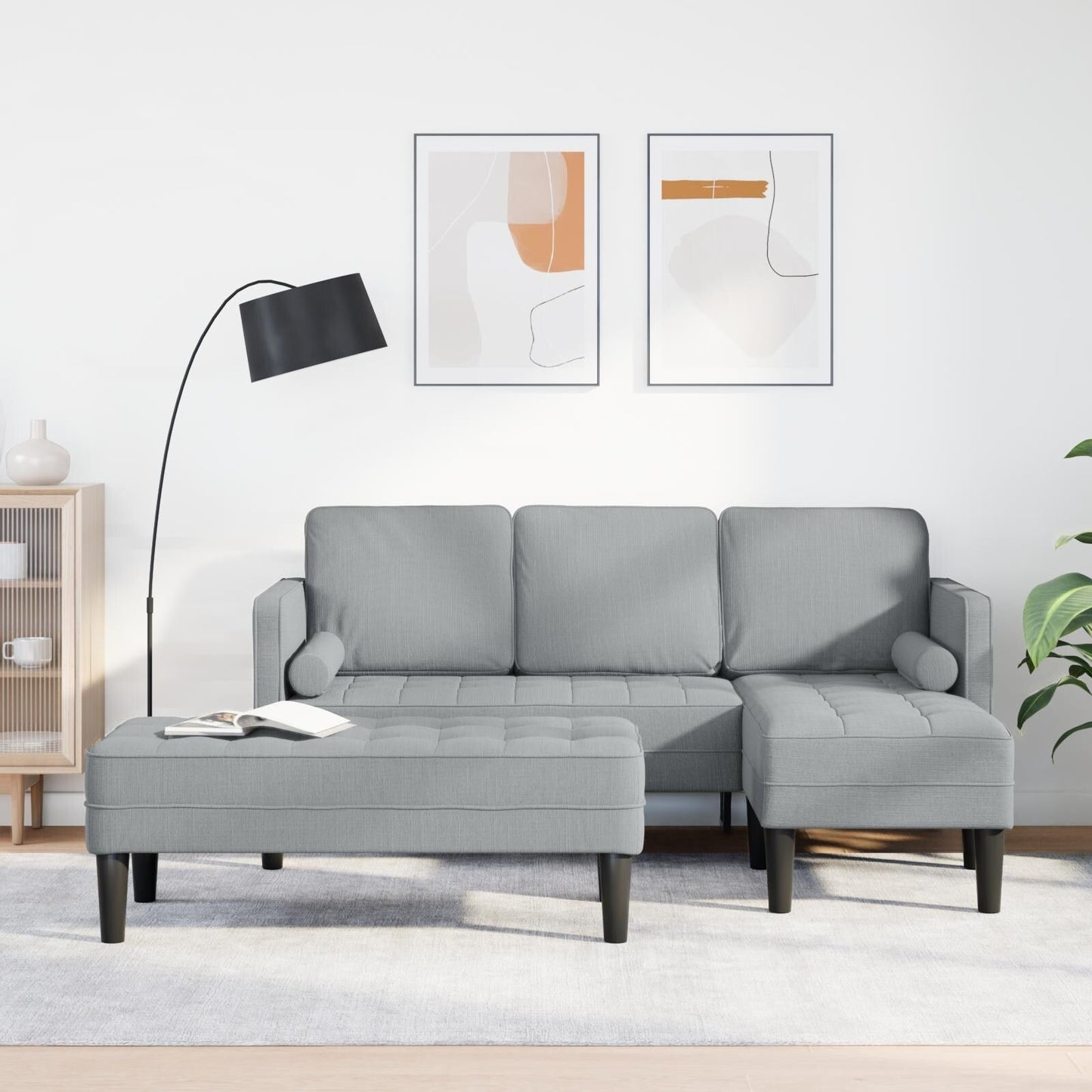 Ensemble de canapés 2/3 pièces vidaXL avec coussins, tissu noir/gris foncé/gris clair - 68,1 x 51,6 x 26,4