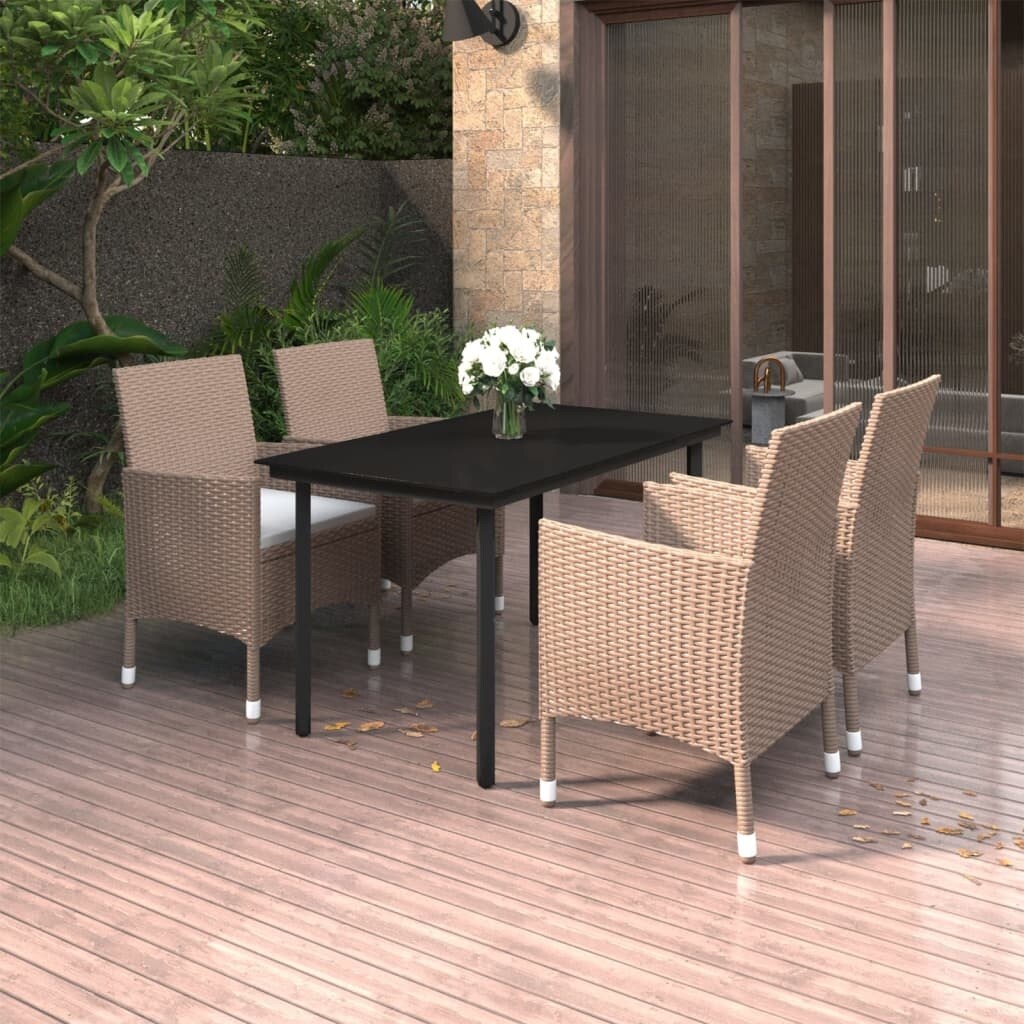 vidaXL Ensemble de salle à manger de patio, table et chaises d'extérieur en polyrotin et verre