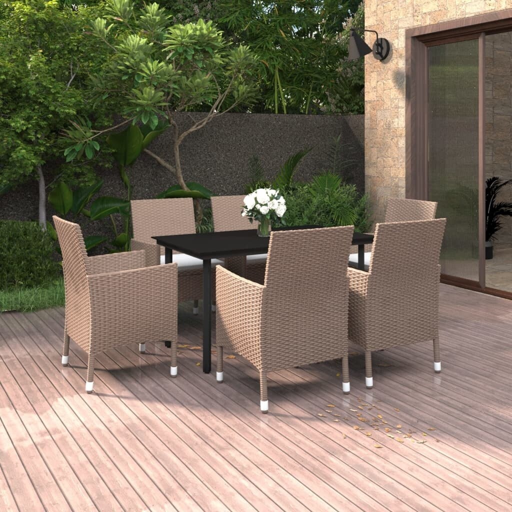 vidaXL Ensemble de salle à manger de patio, table et chaises d'extérieur en polyrotin et verre