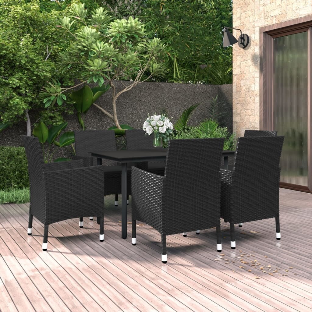 vidaXL Ensemble de salle à manger de patio, table et chaises d'extérieur en polyrotin et verre