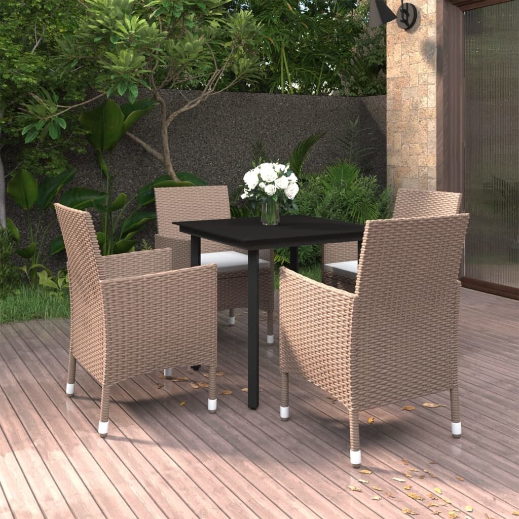 vidaXL Ensemble de salle à manger de patio, table et chaises d'extérieur en polyrotin et verre