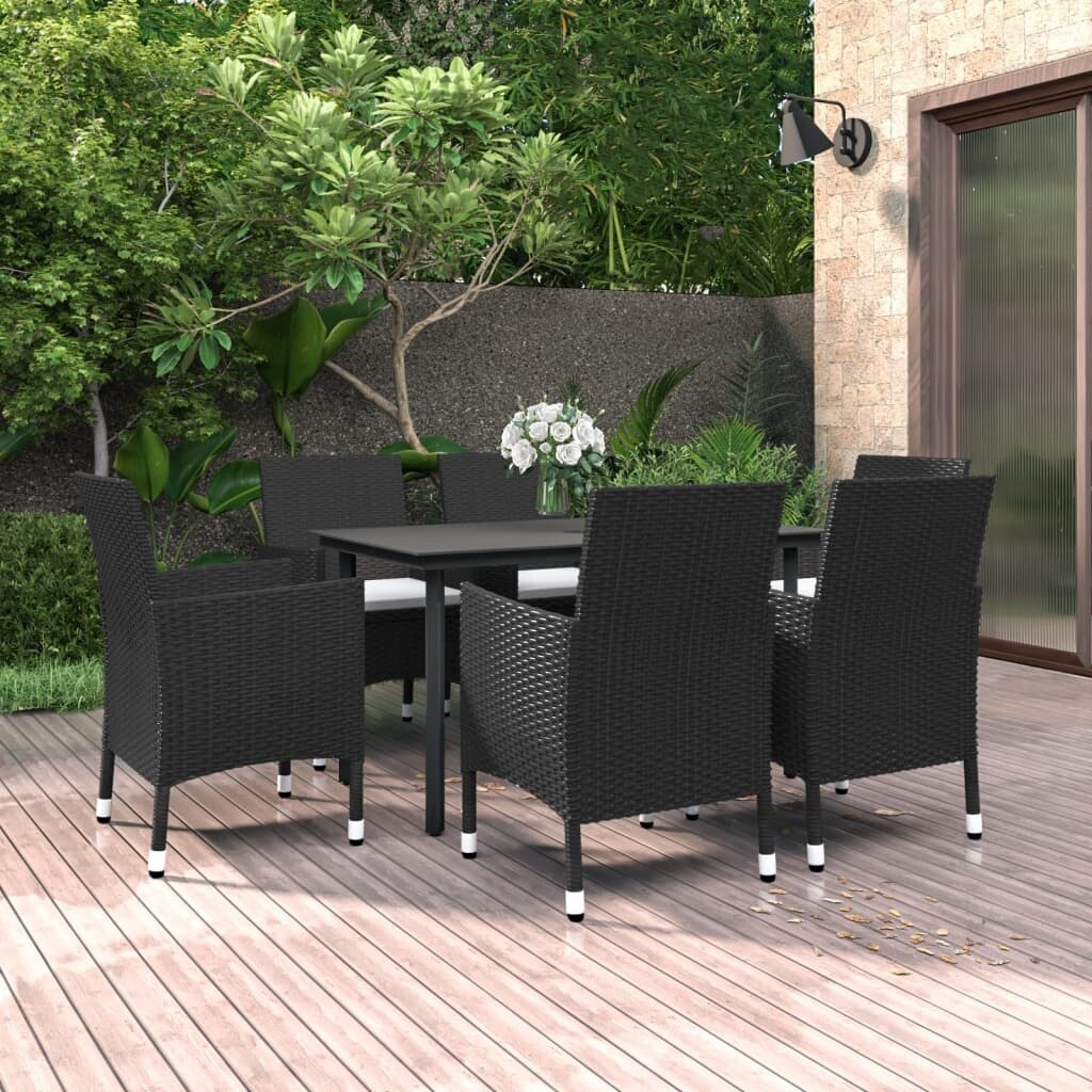 vidaXL Ensemble de salle à manger de patio, table et chaises d'extérieur en polyrotin et verre