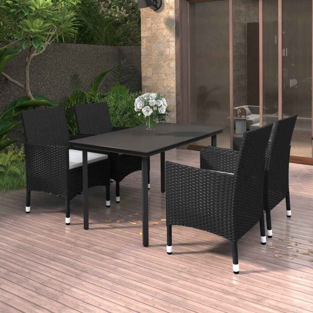 vidaXL Ensemble de salle à manger de patio, table et chaises d'extérieur en polyrotin et verre
