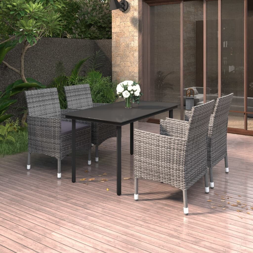 vidaXL Ensemble de salle à manger de patio, table et chaises d'extérieur en polyrotin et verre