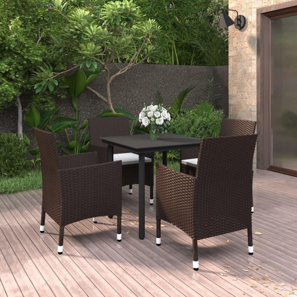 vidaXL Ensemble de salle à manger de patio, table et chaises d'extérieur en polyrotin et verre