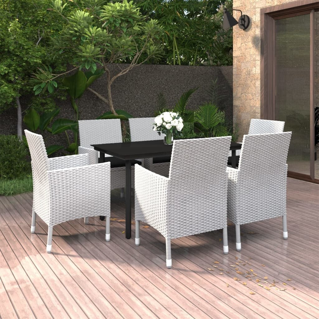 vidaXL Ensemble de salle à manger de patio, table et chaises d'extérieur en polyrotin et verre