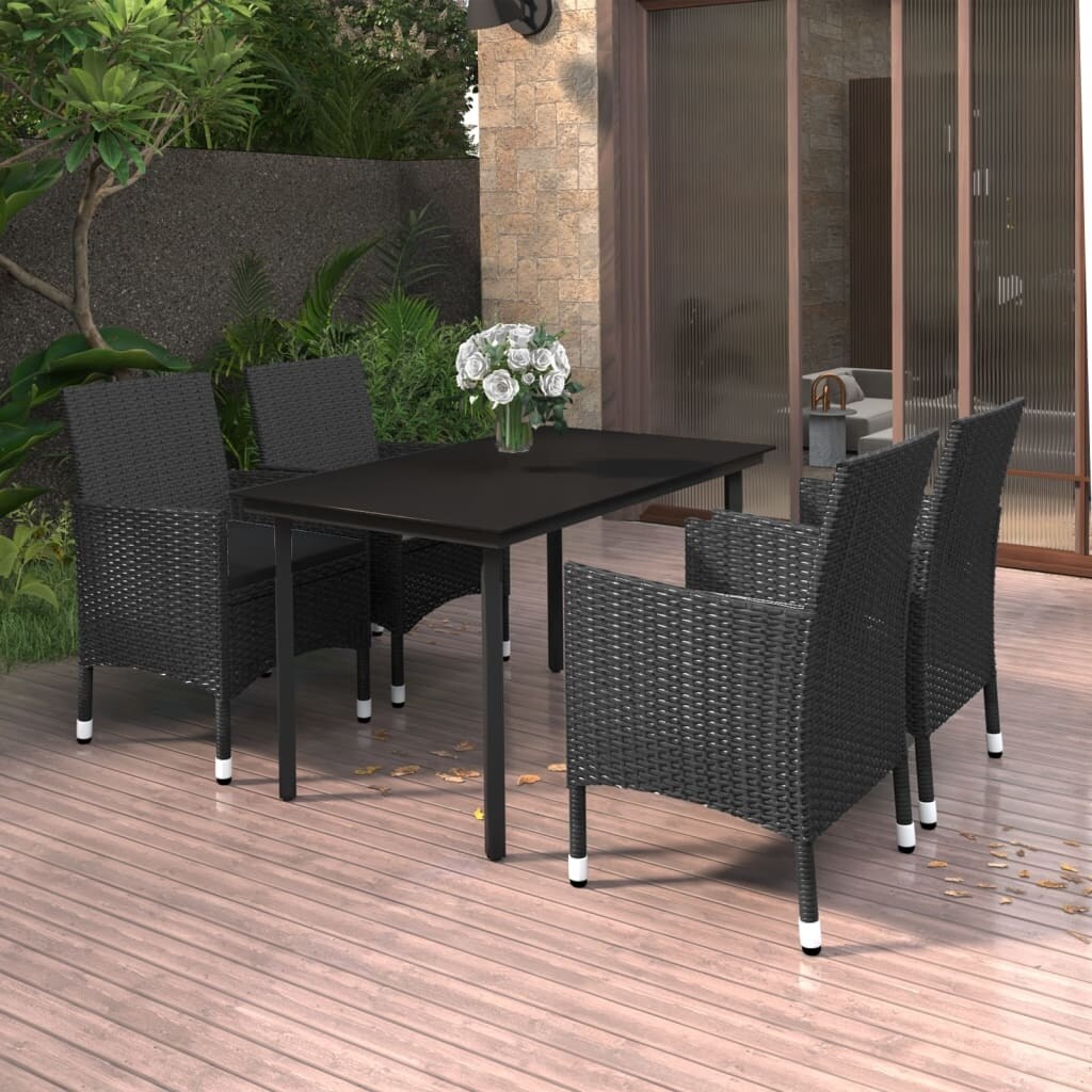vidaXL Ensemble de salle à manger de patio, table et chaises d'extérieur en polyrotin et verre