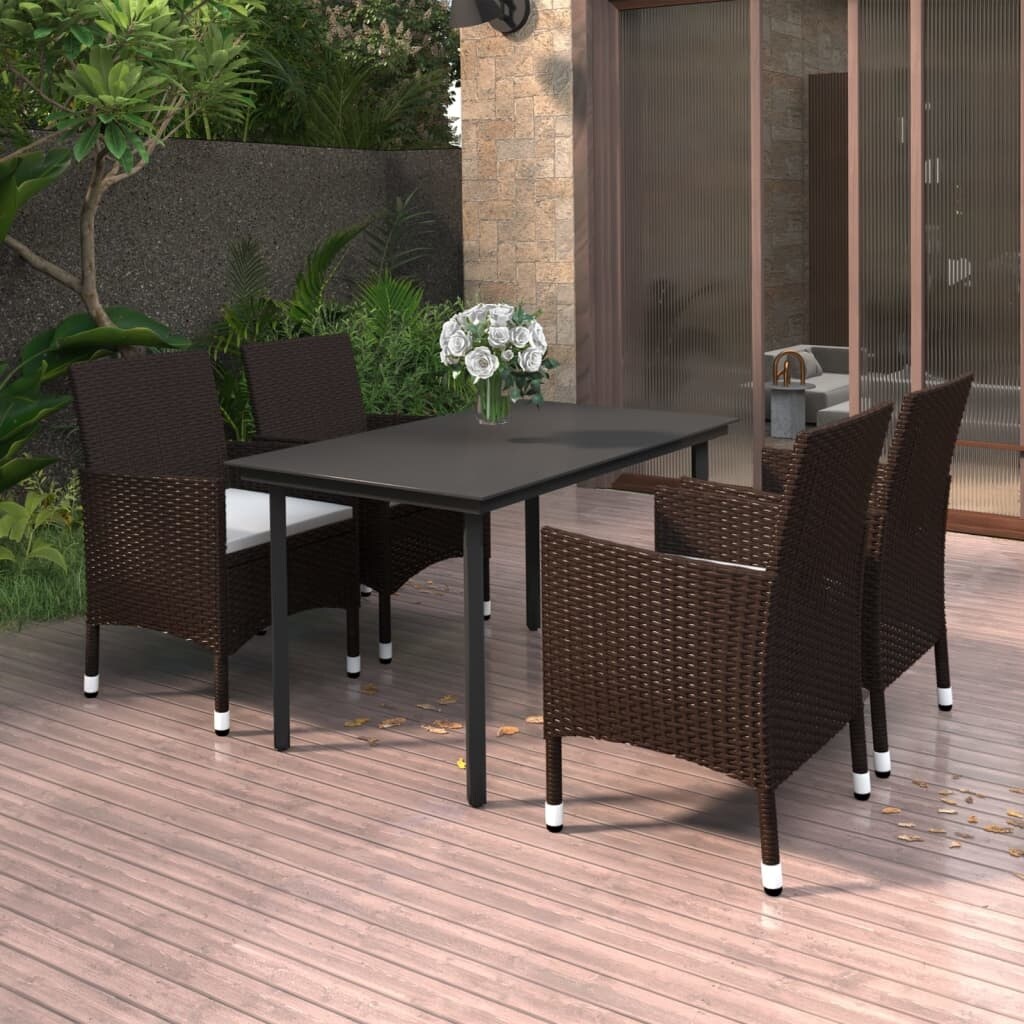 vidaXL Ensemble de salle à manger de patio, table et chaises d'extérieur en polyrotin et verre