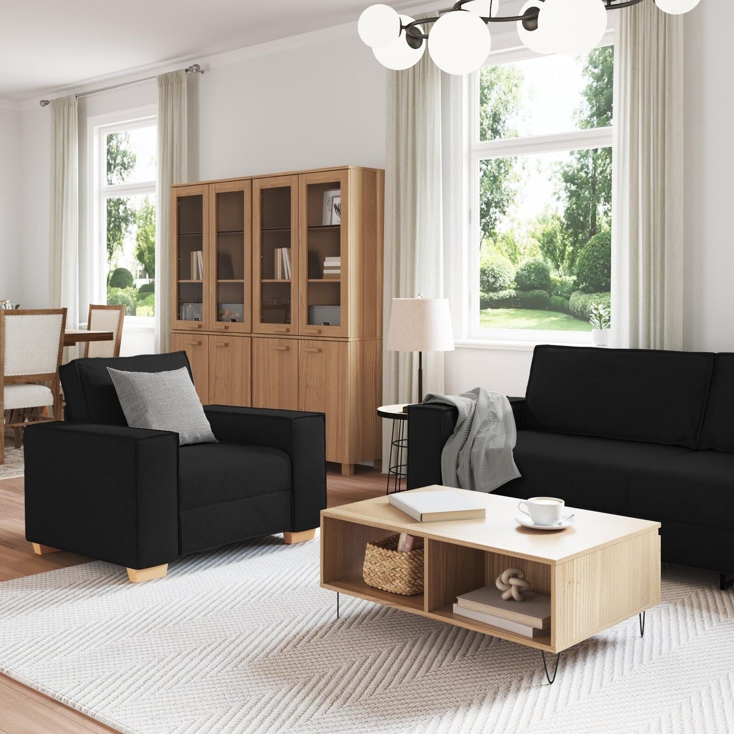 Ensemble de canapé 3 pièces vidaXL avec coussins, tissu noir/gris foncé - 39 x 30,7 x 33,1