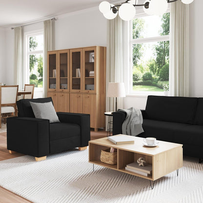 Ensemble de canapé 3 pièces vidaXL avec coussins, tissu noir/gris foncé - 39 x 30,7 x 33,1