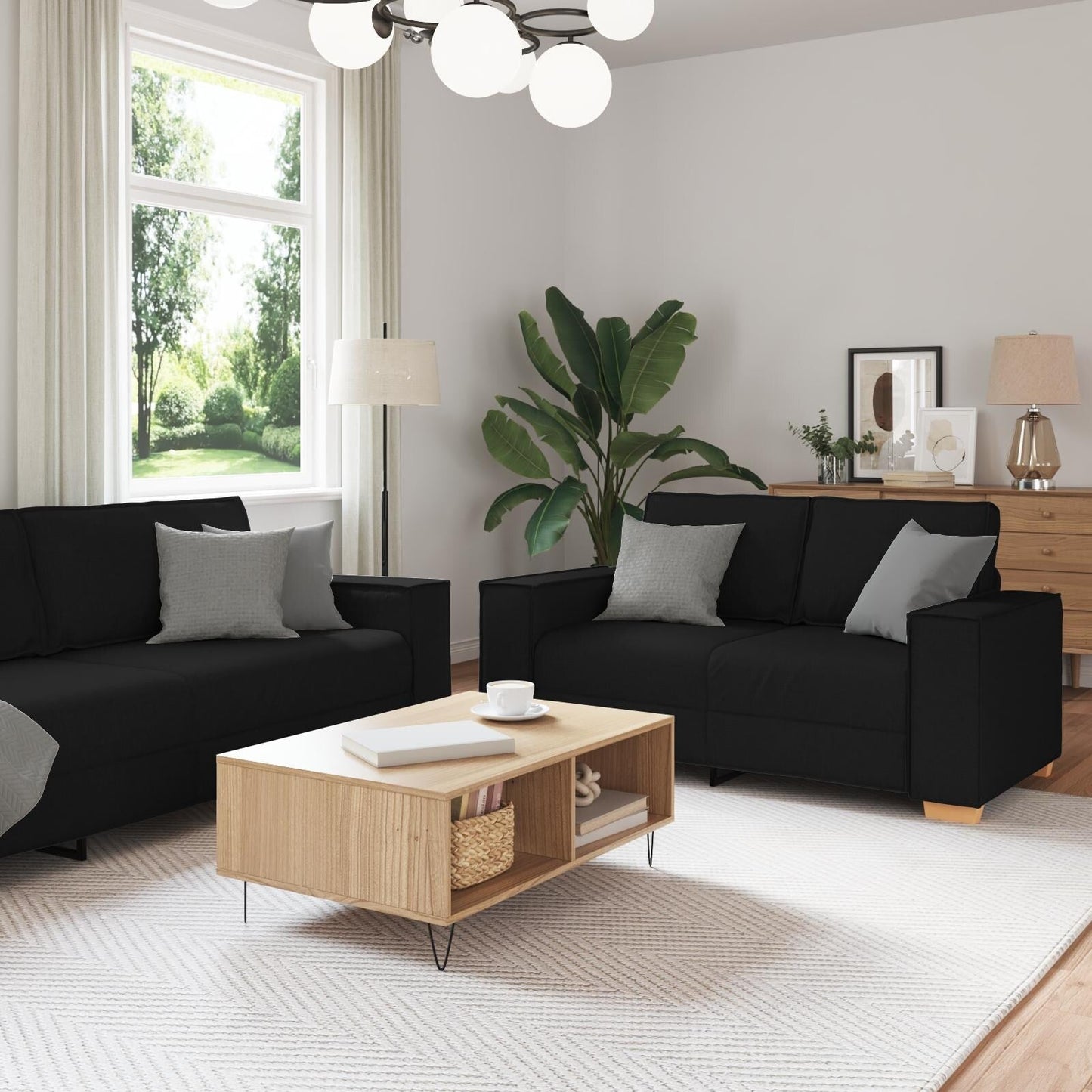 Ensemble de canapé 3 pièces vidaXL avec coussins, tissu noir/gris foncé - 39 x 30,7 x 33,1