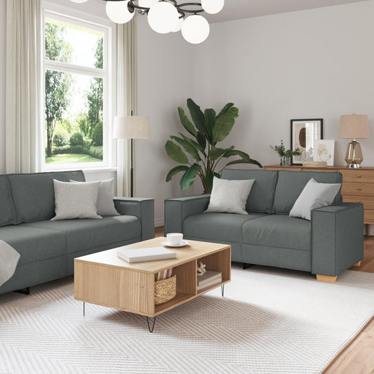 Ensemble de canapé 3 pièces vidaXL avec coussins, tissu noir/gris foncé - 39 x 30,7 x 33,1