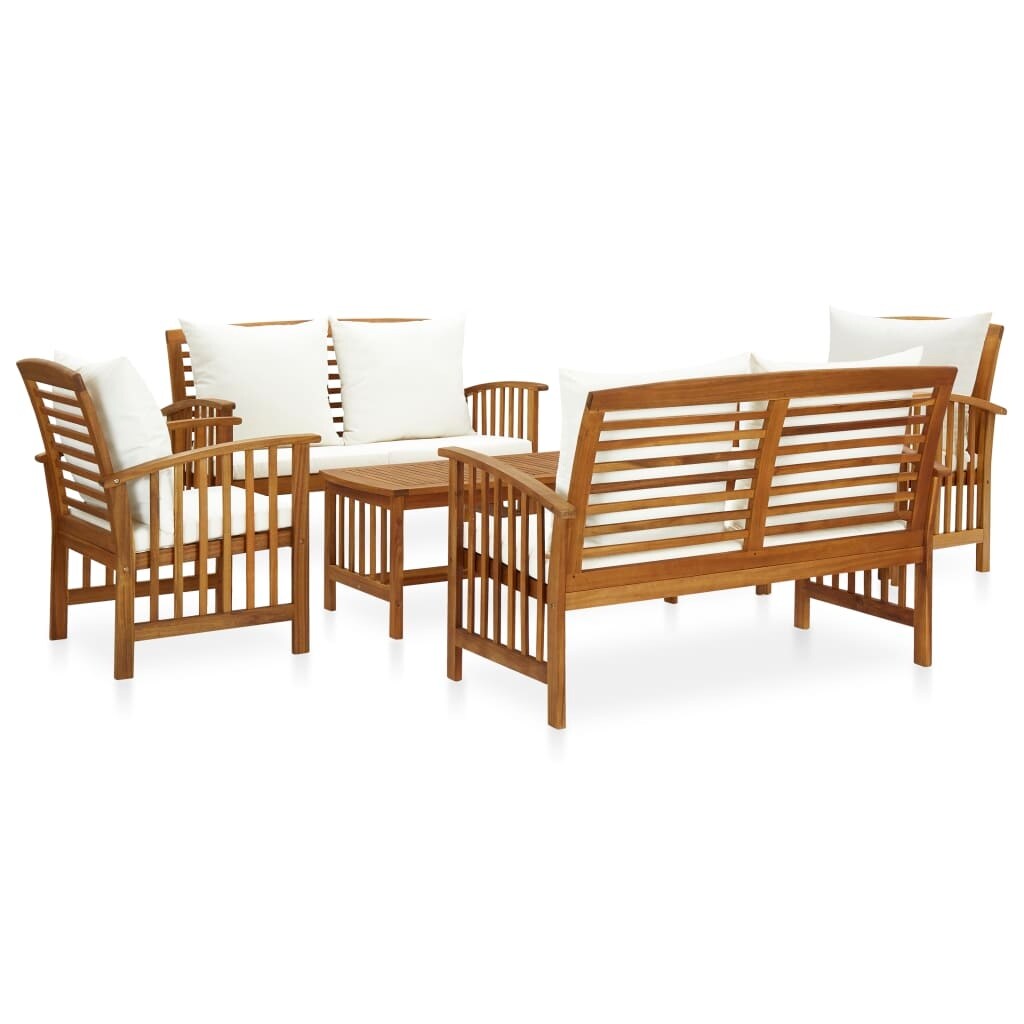 vidaXL Ensemble de salon de jardin 5 pièces avec coussins en bois d'acacia massif