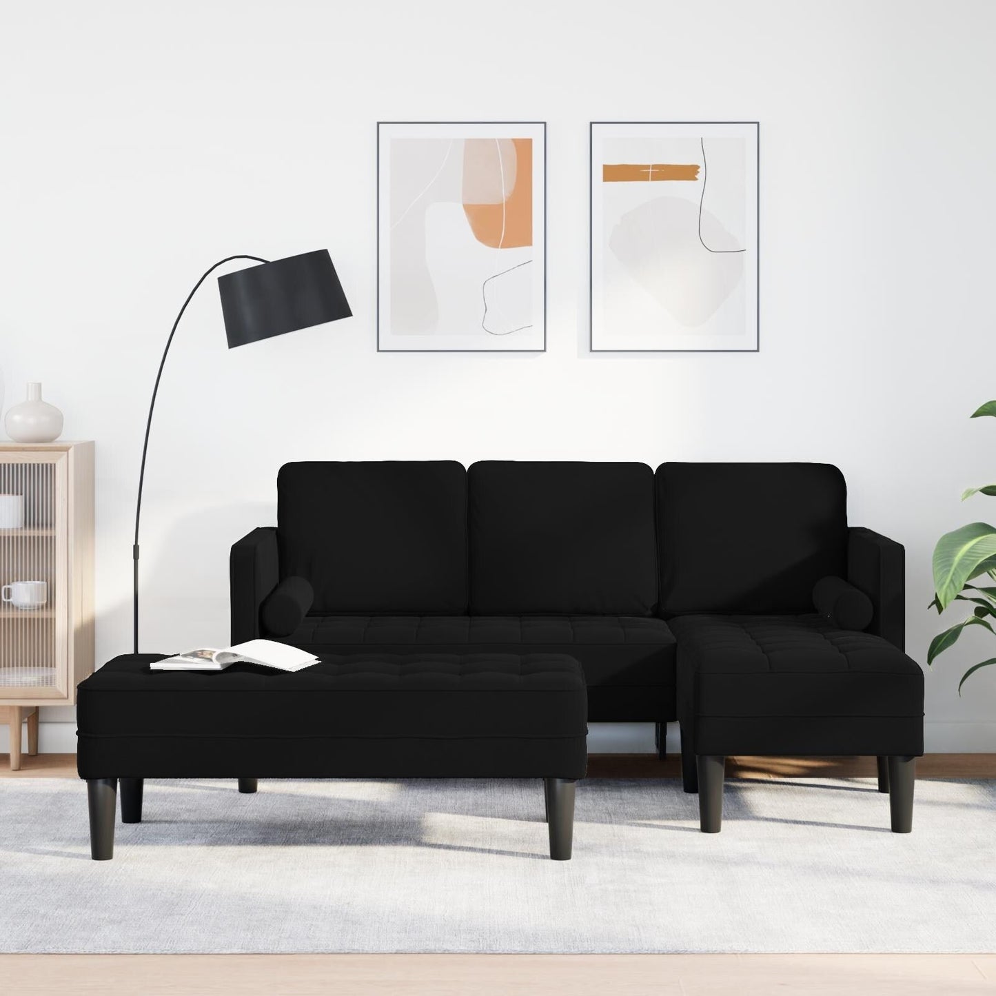 Canapé de jardin vidaXL en forme de L en velours noir/gris foncé/gris clair - 68,1 x 51,6 x 26,4