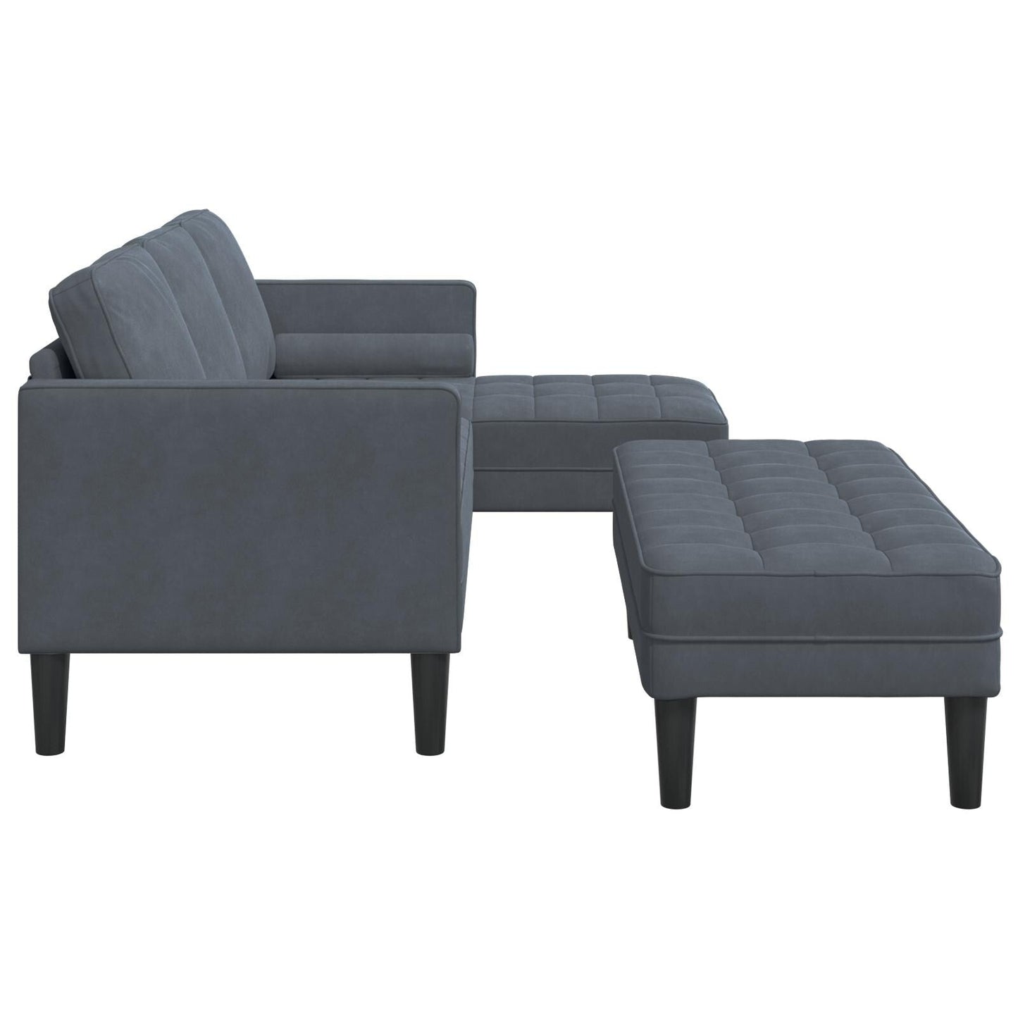 Canapé de jardin vidaXL en forme de L en velours noir/gris foncé/gris clair - 68,1 x 51,6 x 26,4