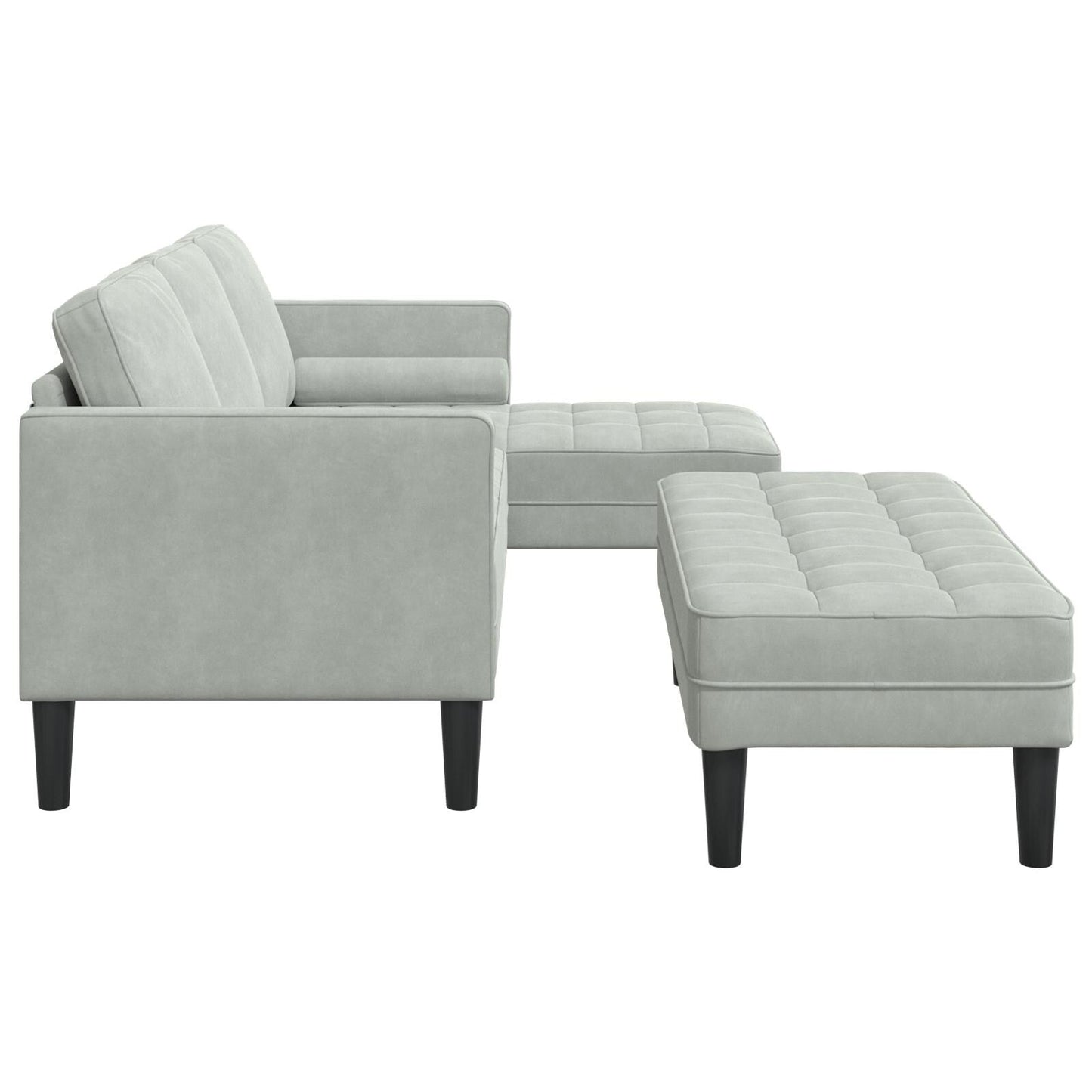 Canapé de jardin vidaXL en forme de L en velours noir/gris foncé/gris clair - 68,1 x 51,6 x 26,4