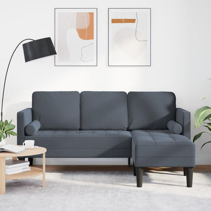 Canapé de jardin vidaXL en forme de L en velours noir/gris foncé/gris clair - 68,1 x 51,6 x 26,4