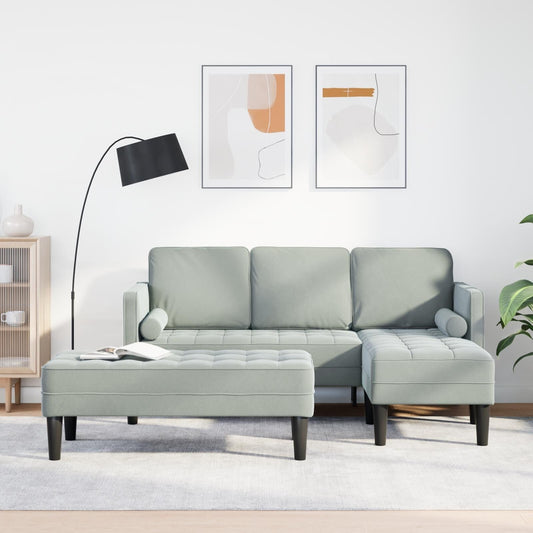 Canapé de jardin vidaXL en forme de L en velours noir/gris foncé/gris clair - 68,1 x 51,6 x 26,4