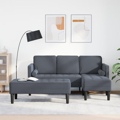 Canapé de jardin vidaXL en forme de L en velours noir/gris foncé/gris clair - 68,1 x 51,6 x 26,4