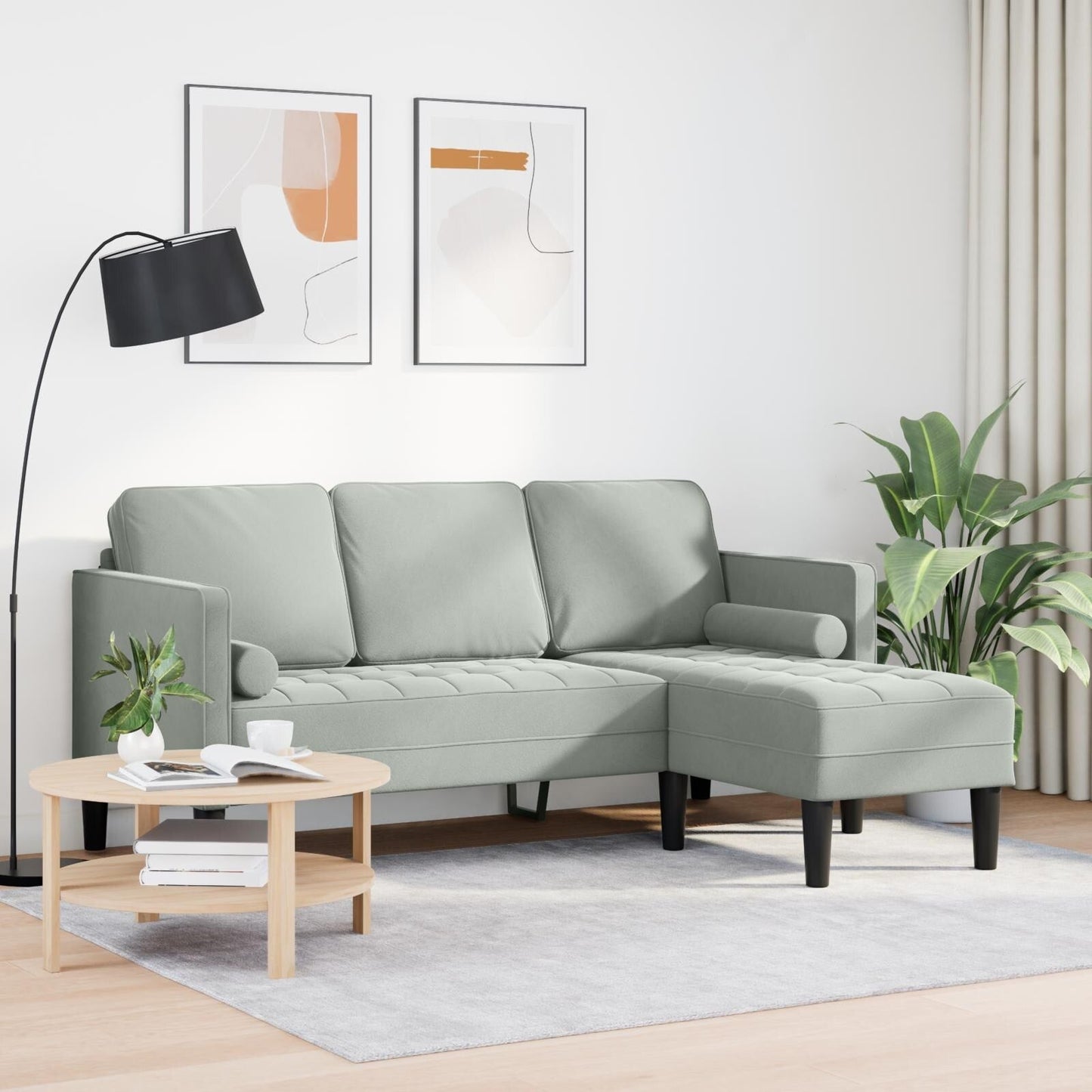 Canapé de jardin vidaXL en forme de L en velours noir/gris foncé/gris clair - 68,1 x 51,6 x 26,4