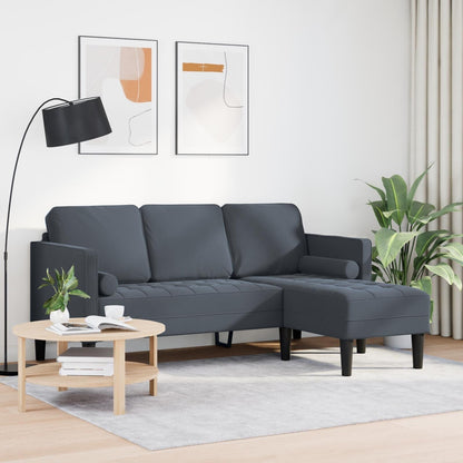 Canapé de jardin vidaXL en forme de L en velours noir/gris foncé/gris clair - 68,1 x 51,6 x 26,4