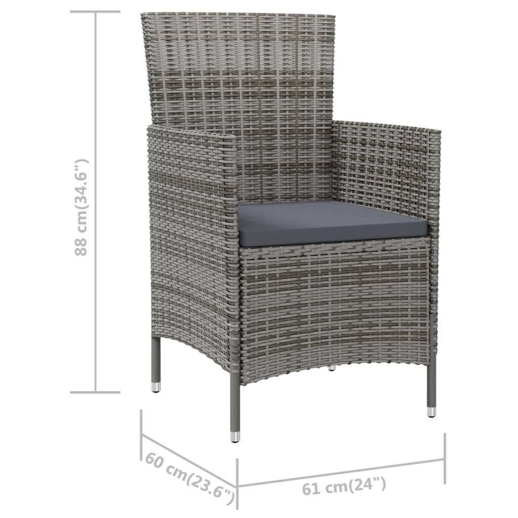 Chaises de patio vidaXL, chaise de salle à manger simple résistante aux intempéries avec coussins, en polyrotin