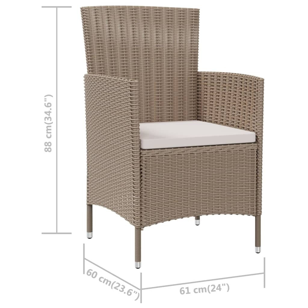 Chaises de patio vidaXL, chaise de salle à manger simple résistante aux intempéries avec coussins, en polyrotin