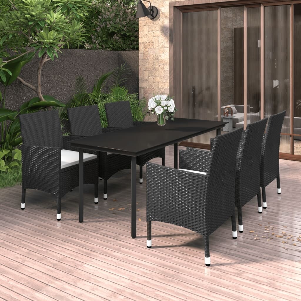 vidaXL Ensemble de salle à manger de patio, table et chaises d'extérieur en polyrotin et verre