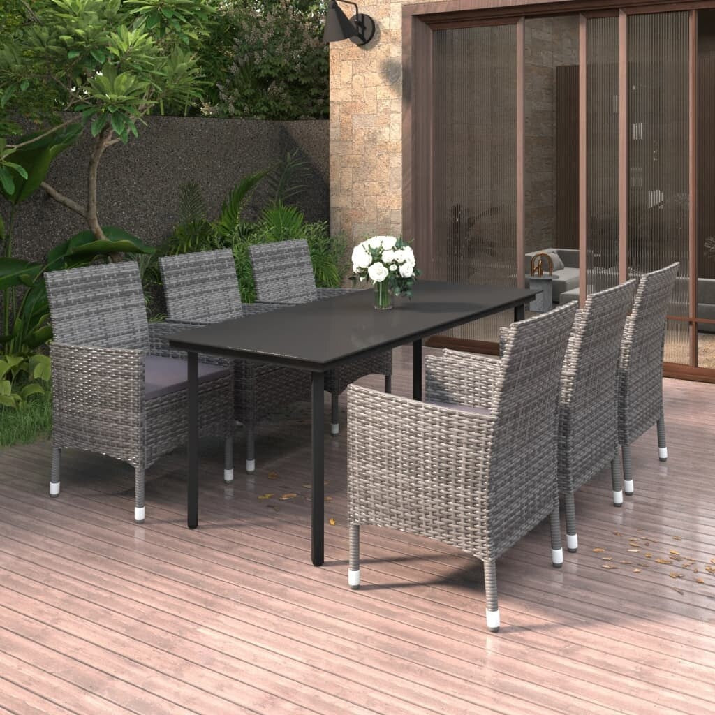 vidaXL Ensemble de salle à manger de patio, table et chaises d'extérieur en polyrotin et verre