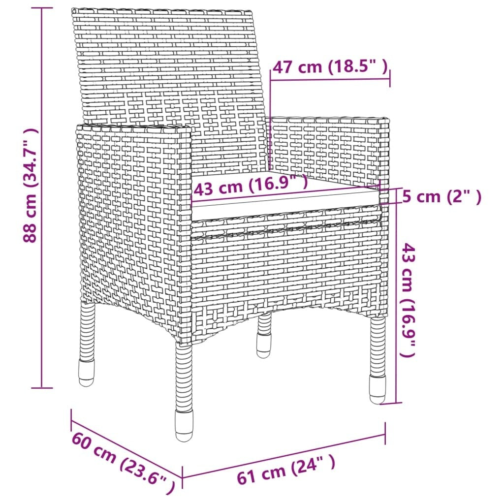 vidaXL Ensemble de salle à manger de patio, table et chaises d'extérieur en polyrotin et verre