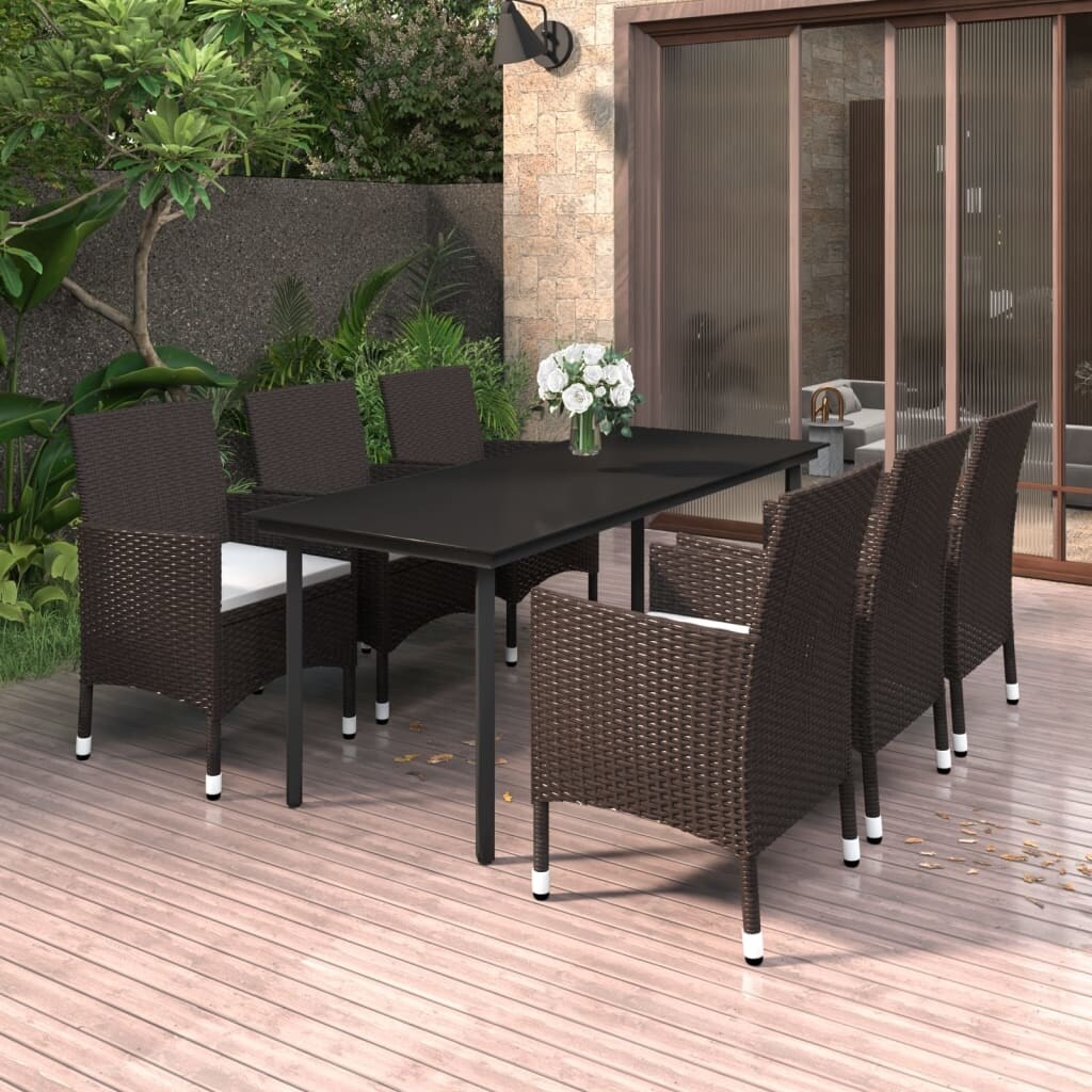 vidaXL Ensemble de salle à manger de patio, table et chaises d'extérieur en polyrotin et verre