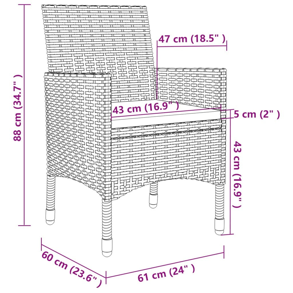 vidaXL Ensemble de salle à manger de patio, table et chaises d'extérieur en polyrotin et verre