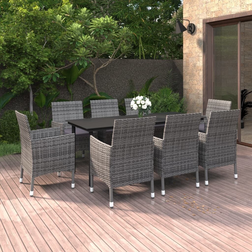 vidaXL Ensemble de salle à manger de patio, table et chaises d'extérieur en polyrotin et verre