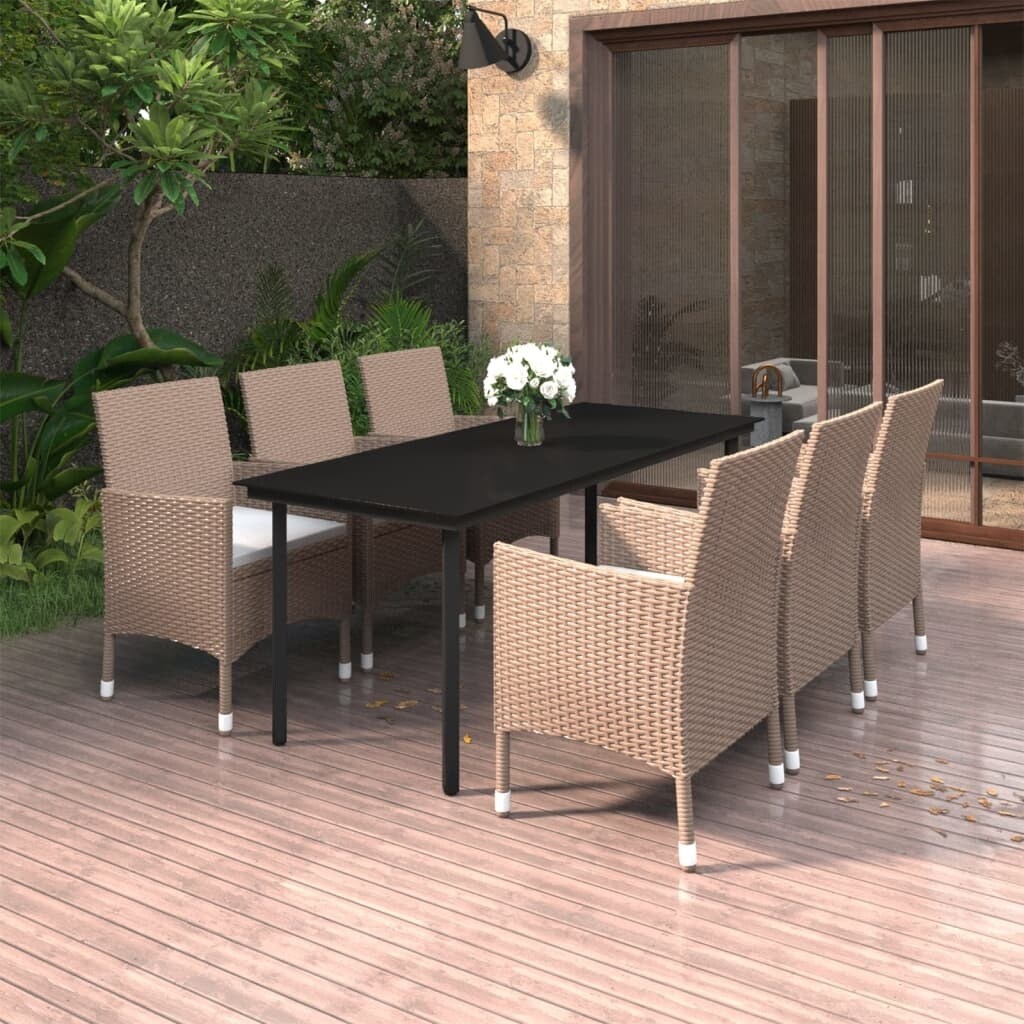 vidaXL Ensemble de salle à manger de patio, table et chaises d'extérieur en polyrotin et verre