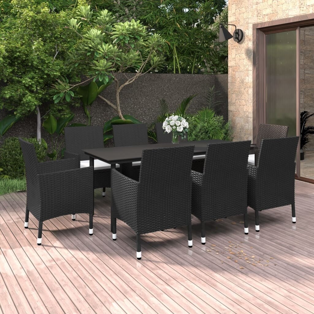 vidaXL Ensemble de salle à manger de patio, table et chaises d'extérieur en polyrotin et verre