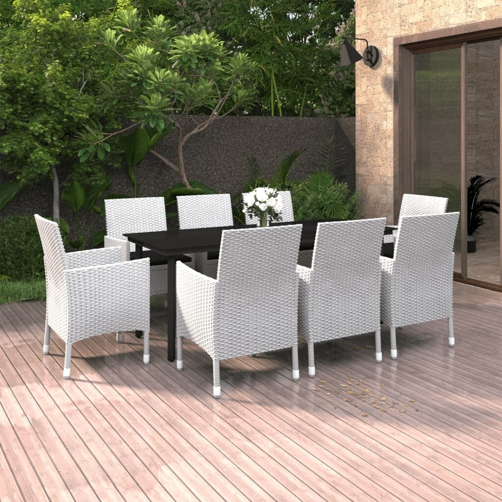vidaXL Ensemble de salle à manger de patio, table et chaises d'extérieur en polyrotin et verre