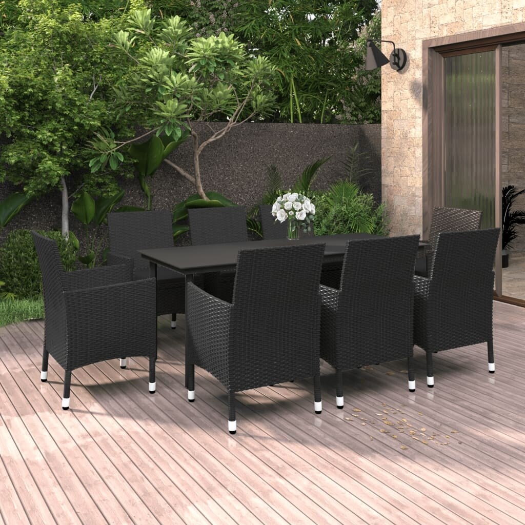 vidaXL Ensemble de salle à manger de patio, table et chaises d'extérieur en polyrotin et verre