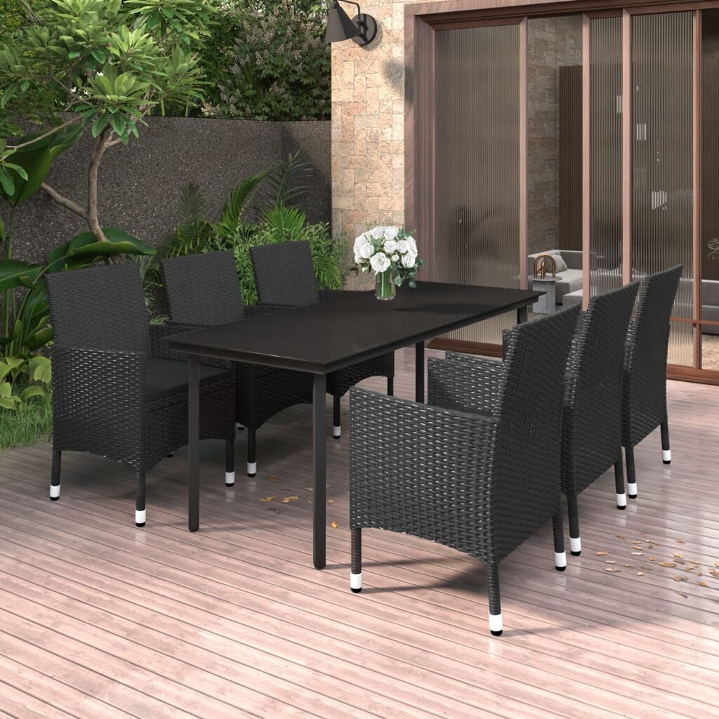 vidaXL Ensemble de salle à manger de patio, table et chaises d'extérieur en polyrotin et verre