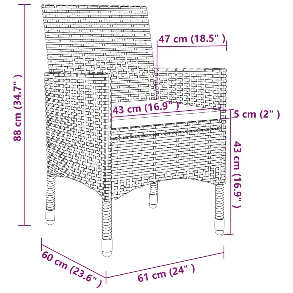 vidaXL Ensemble de salle à manger de patio, table et chaises d'extérieur en polyrotin et verre